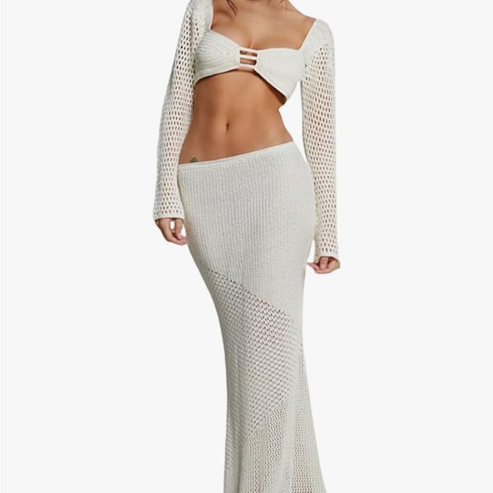 Amazon Cream Maxi Dress with Crochet Design